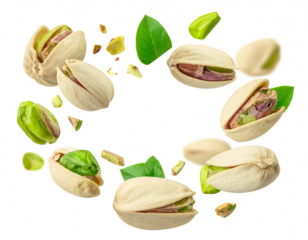 pistachio floating falling isolated on white or transparent png