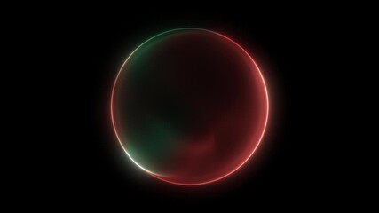 Red and green particle sphere on a black background. Liquid round shape with changing gradient, soft energy reflections, glowing abstract circular animation in 4K, seamless loop, dynamic motion - Powered by Adobe