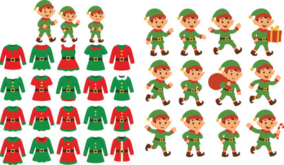 christmas elf character set with costumes and poses 