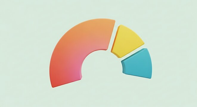 Abstract 3d pie chart graphic with colorful segments on a light green background