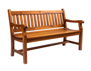 Classic wooden park bench with slatted seat and back