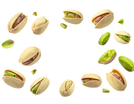 pistachio floating falling isolated on white or transparent png