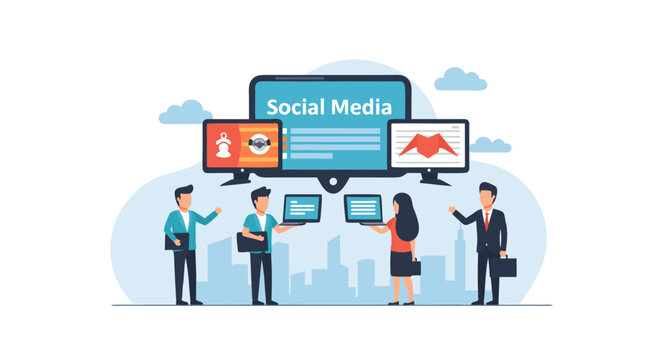 Dynamic team leveraging social media on multiple devices, connecting globally, and driving digital marketing success with cutting edge technology and collaboration