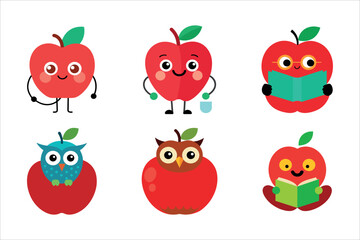 Apple with yellow bird cartoon vector illustration