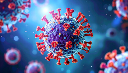 3D illustration of biotech virus cell, microscopic view, detailed structure, medical research