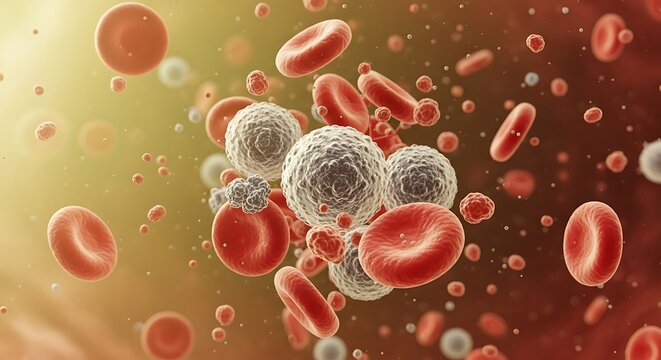 Microscopic View of Blood Cells and Pathogens for Medical Research, Scientific Illustration, and Healthcare Applications