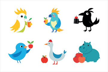 Bird holding apple leaf vector flat illustration