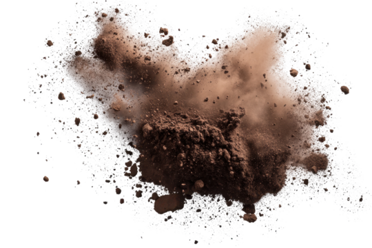 Soil explosion effects with flying debris showcasing dramatic movement and energy in a dynamic scene
