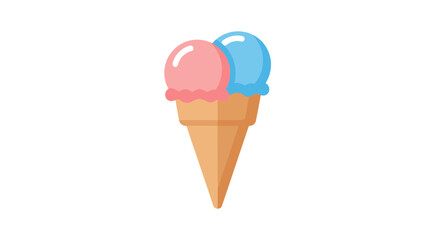 A simple illustration of a pink and blue ice cream cone on a white background.
