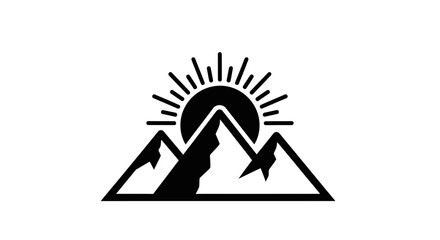 A stylized sun rises over mountain peaks in this graphic illustration.
