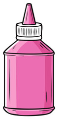 Bright pink cartoon bottle with a pointed applicator tip and ribbed white cap