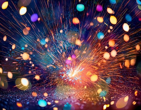 a vibrant explosion of colorful confetti and lights