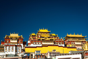 Songzanlin Monastery with clear blue sky.
