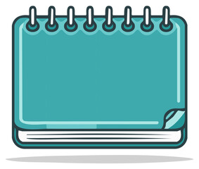 Teal Blue Spiral Notebook Blank Pages Cartoon Vector Illustration