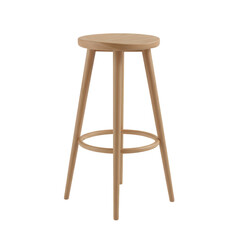 Minimalist light wood three legged bar stool with circular footrest isolated on a pure white background showcasing natural wood grain texture and simple design for modern interiors