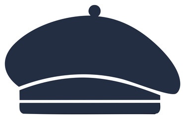 Obraz premium Classic French beret hat icon illustration. Simple dark blue vector graphic of a traditional European artist cap.