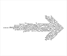 Circuit board arrow pointing right indicating technological direction and progress