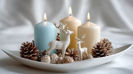 Soft blue candles with adorable animal designs glow warmly, enhancing the festive mood for a joyful occasion filled with celebration