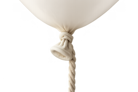 Beige balloon bottom knot with twisted rope string close-up, celebrating party decoration and events, transparent background