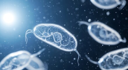 Microscopic View of Tardigrades: Resilient Water Beasts in a Stunning Bioluminescent Environment