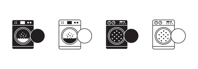Clothes washing machine vector icon sheet. laundry washer sign. home appliance electric wash machine vector symbol on white background.