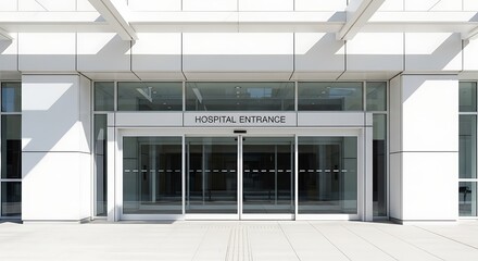 Modern Hospital Entrance with Glass Doors and Sunlit Architecture for Healthcare Facilities and Medical Centers
