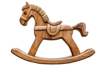 Beautiful wooden rocking horse designed for children, perfect for playtime in a cozy home setting or nursery, offering a classic and timeless appeal