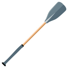 Single boat oar with wooden shaft and gray paddle blade isolated for water sports