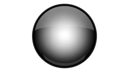 A shiny grey sphere reflects light, isolated on transparent png background.