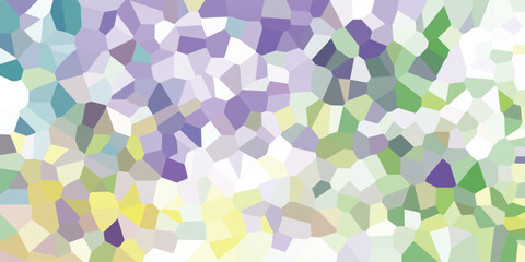 Abstract geometric mosaic pattern with pastel colors including purple, green, yellow, and blue creating a vibrant and organic background texture