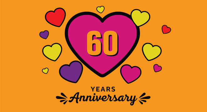 Sixty years anniversary celebration hearts and love background
