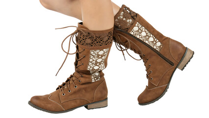 The dancing brown boots cut out isolated on white background PNG. AI GENERATED.