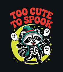 Cute halloween raccoon ghost spooky costume design for kids and adults halloween party decor and apparel