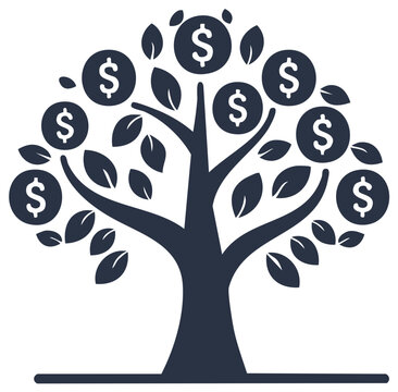 Money tree with dollar coins growing on branches symbolizing wealth and financial growth