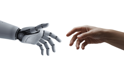Robotic and Human Hand Reaching for a Handshake Symbolizing Collaboration, Partnership, Artificial Intelligence, and the Future of Work