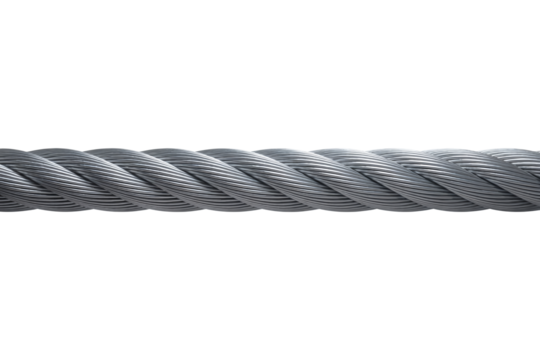 Gray Twisted Synthetic Rope or Cable Isolated on a Clean White Background Industrial, Nautical, or Abstract Line and Texture Graphic