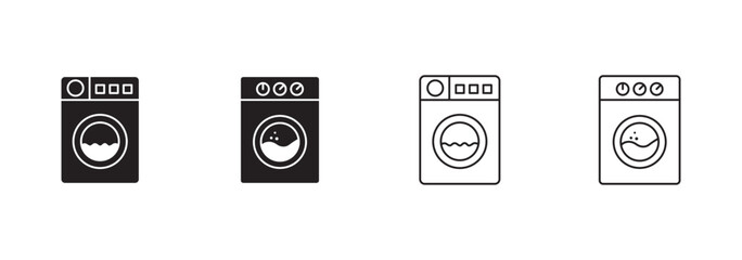 Clothes washing machine vector icon sheet. laundry washer sign. home appliance electric wash machine vector symbol on white background