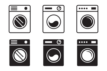 Clothes washing machine vector icon sheet. laundry washer sign. home appliance electric wash machine vector symbol on white background