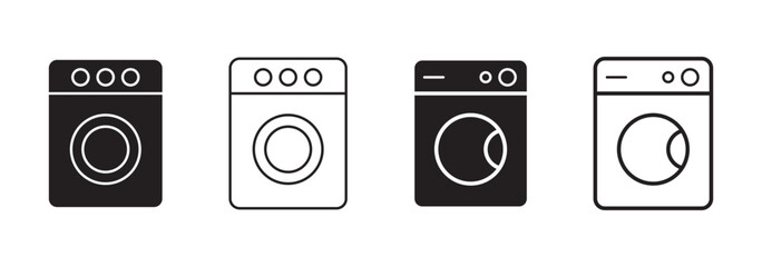Washing machine black and white flat vector icon design with editable stroke. Washing machine symbol and glyph.