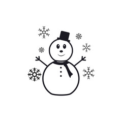 Vector illustration of snowman, ice particle silhouette, snowman flat icon