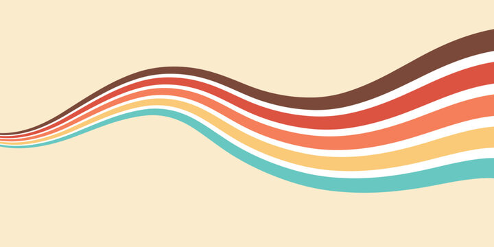 Stripe rainbow groovy background with vintage psychedelic lines. Vintage groovy poster with retro rainbow stripe line in groovy colors	