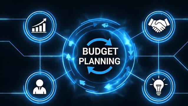 Budget planning concept with business process icons for financial strategy