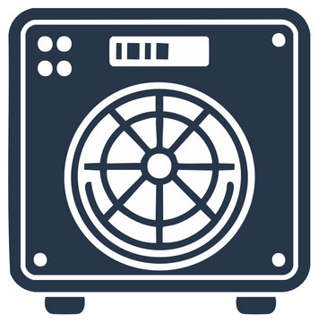 Computer power supply unit icon stylized square dark blue and white symbol