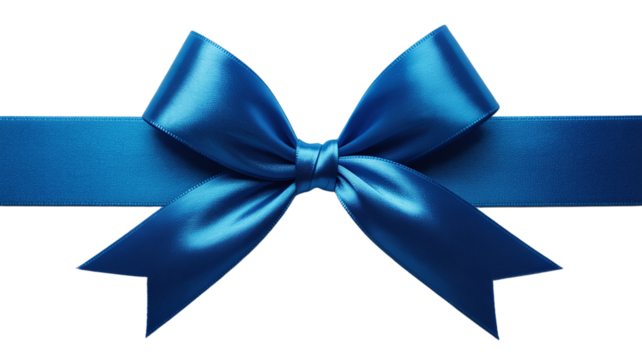 Blue Satin Ribbon Bow Tie and Horizontal Stripe Isolated on a Clean White Background for Gift Wrapping and Celebrations