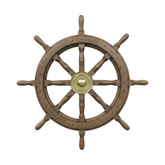 A vintage wooden ship wheel with brass center, , evoking a sense of nautical history and maritime adventure
