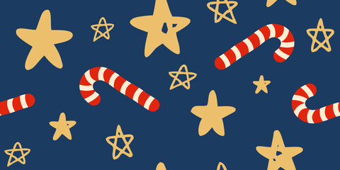 Festive Candy Cane and Star Holiday Pattern