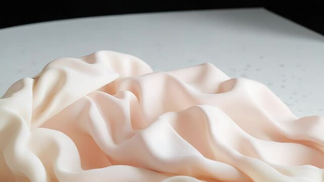 Flowing pink fabric draped on marble block