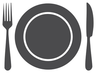 Place setting.  Fork, knife, and plate arrangement.  Dinnerware for dining.  Tableware with elegant presentation. Formal or casual eating setup.