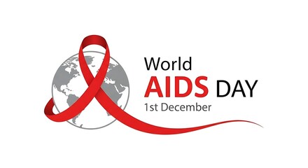 World aids day logo with red ribbon and globe