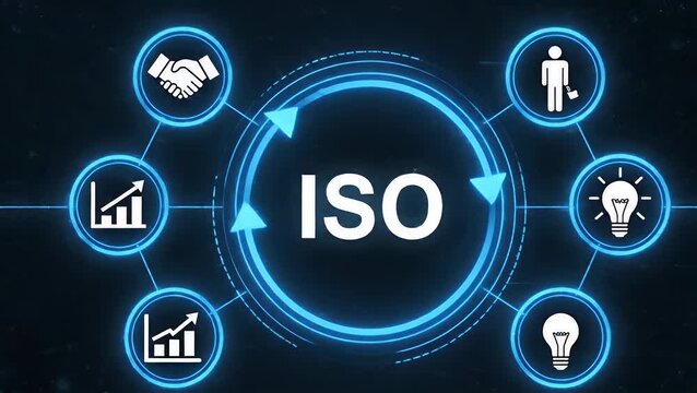 ISO certification concept with business process icons for quality management